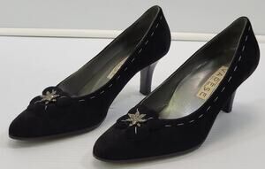 BG) Creazioni Varese Women Black Velour Leather Bottom Heels Italy 38 Size 7.5